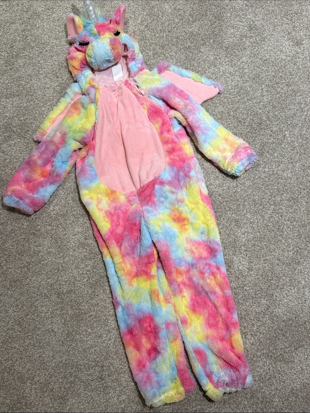 Kids Rainbow Unicorn Onesie Costume - Plush Hooded Jumpsuit
